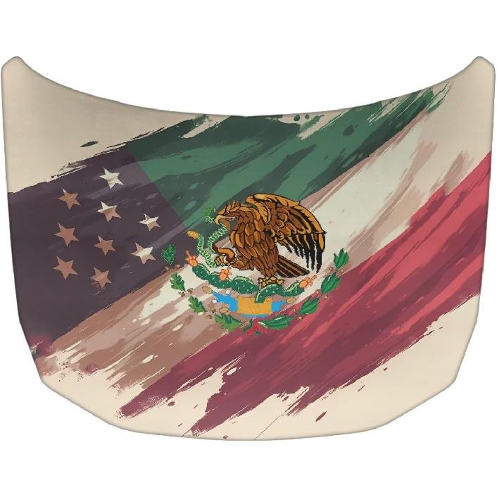 

American Flag Eagle Print Car Hood Cover Elastic Polyester Car Hood Protector Auto Patriotic Decorations Waterproof Sunproof Automotive Exterior USA Flag and Mexican Flag