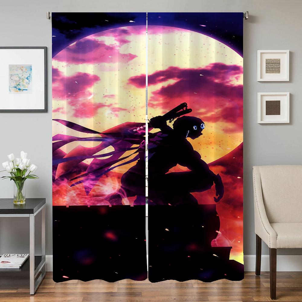 Window Kitchen Curtains for Living Room 2 Pieces Blackout Curtains Door Curtain D-demon S-slayer Partition Bedroom Decoration