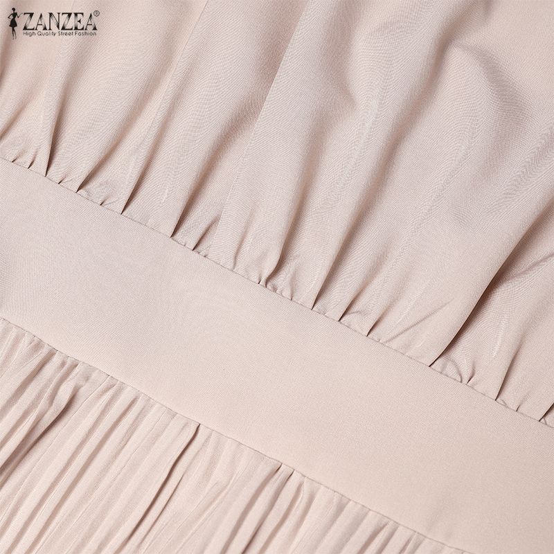 ZANZEA Abito casual da donna a maniche lunghe con scollo tondo tinta unita