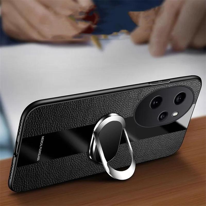 Plexiglass PU Leather Phone Case For Honor 200 Pro Magnetic Metal Ring Stand Holder Shockproof Soft Cover For Honor 100 90 Lite