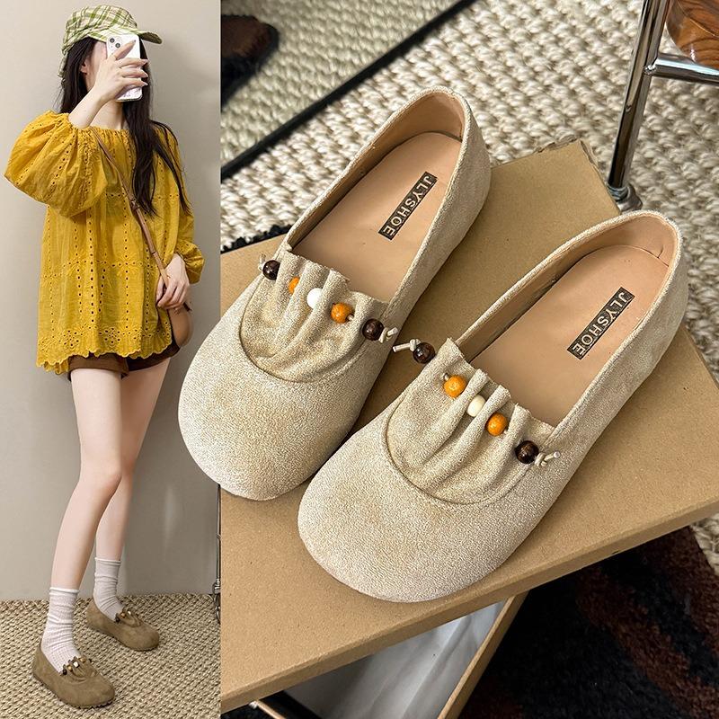 Autumn new retro style Doudou women's shoes are fashionable and lazy with one pedal, shallow mouth flat bottom casual single shoes