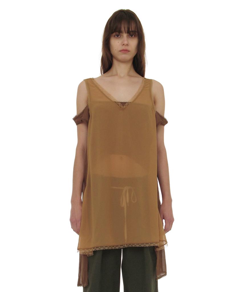 Partimento Woman Asymmetric Lace Trim Slip Dress_Beige