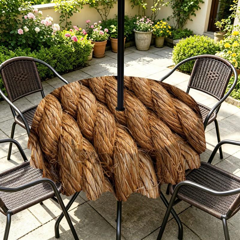 Outdoor Round Tablecloth With Umbrella Hole Waterproof Oil-Resistant Patio Dining Cover Deck Garden Terrace