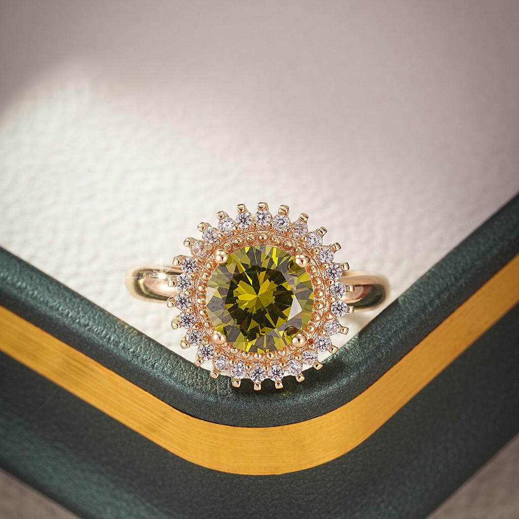 Luxury Female Rings  Sterling Silver Olive Green Round Sunflower Rings for Women Wedding Band Bridal  Bague Anillos
