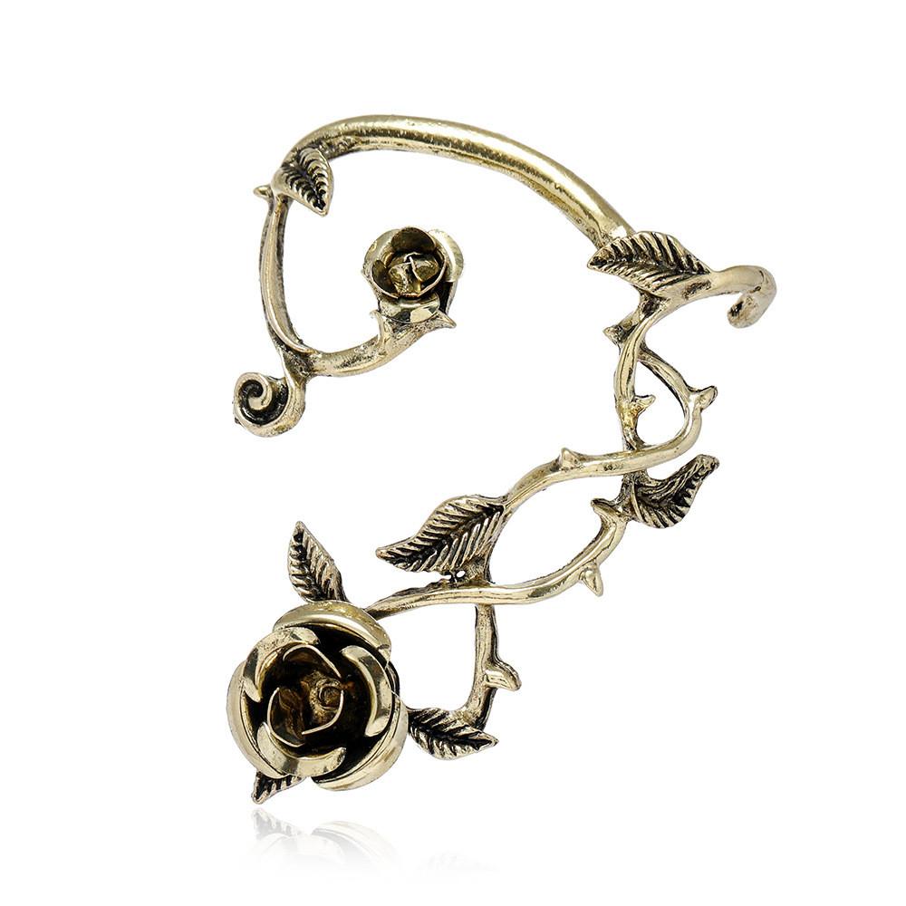 Dark Style Flower Ear Hooks Metallic Jewelry For Female Fashion