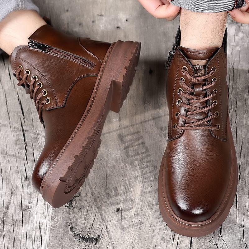 Martin boots men's new winter velvet thickened warm men's high-top cotton shoes soft leather soft sole outdoor snow boots men