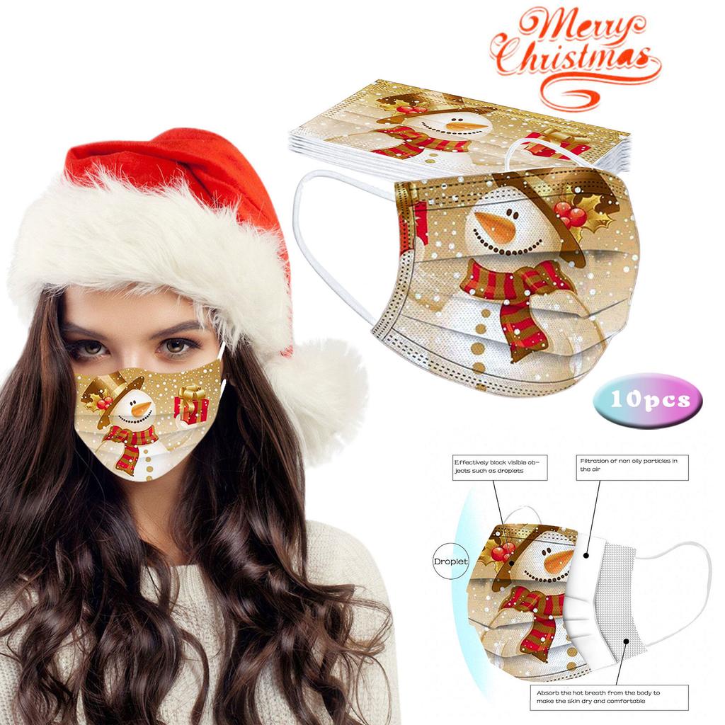 10pc Christmas Print  for  Face Mask Disposable Earloop Mask