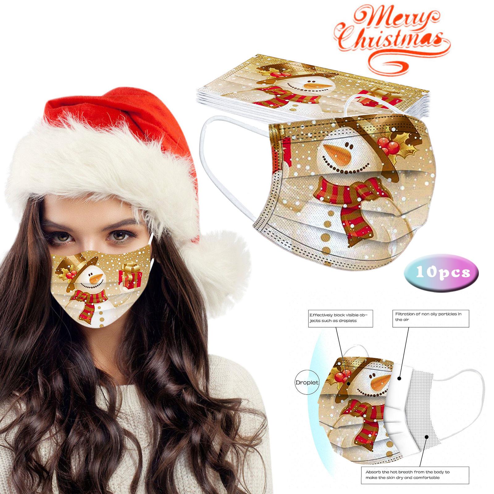 

10pc Christmas Print for Face Mask Disposable Earloop Mask