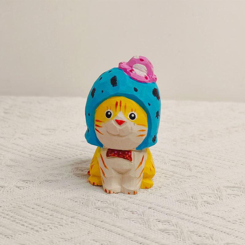 Wooden Cat Figurine Handmade Car Decor Gift For Birthdays And Holidays