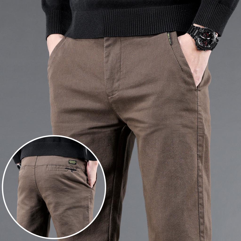 Autumn and Winter Thickened Men's Casual Pants Elastic Loose Straight Slim Business High-end Versatile Long Pants Men's Clothing