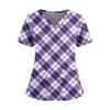 Women's Fashionable Printed V Neck Double Pocket Short Sleeved Shirt With Slit Hem Uniform And Worker Top