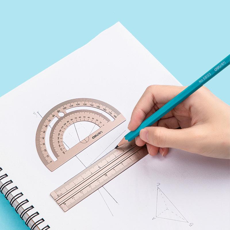 4 In 1 Deli Fizz Metal Ruler Stationery Set Aluminum Alloy Multifunctional Combination Ruler Triangle Protractor for Drawing