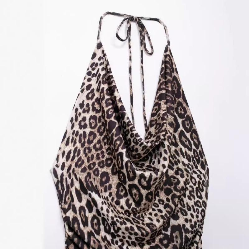 Animal Print Pleated Spaghetti Strap Dress - Women's European & American Style Summer Collection