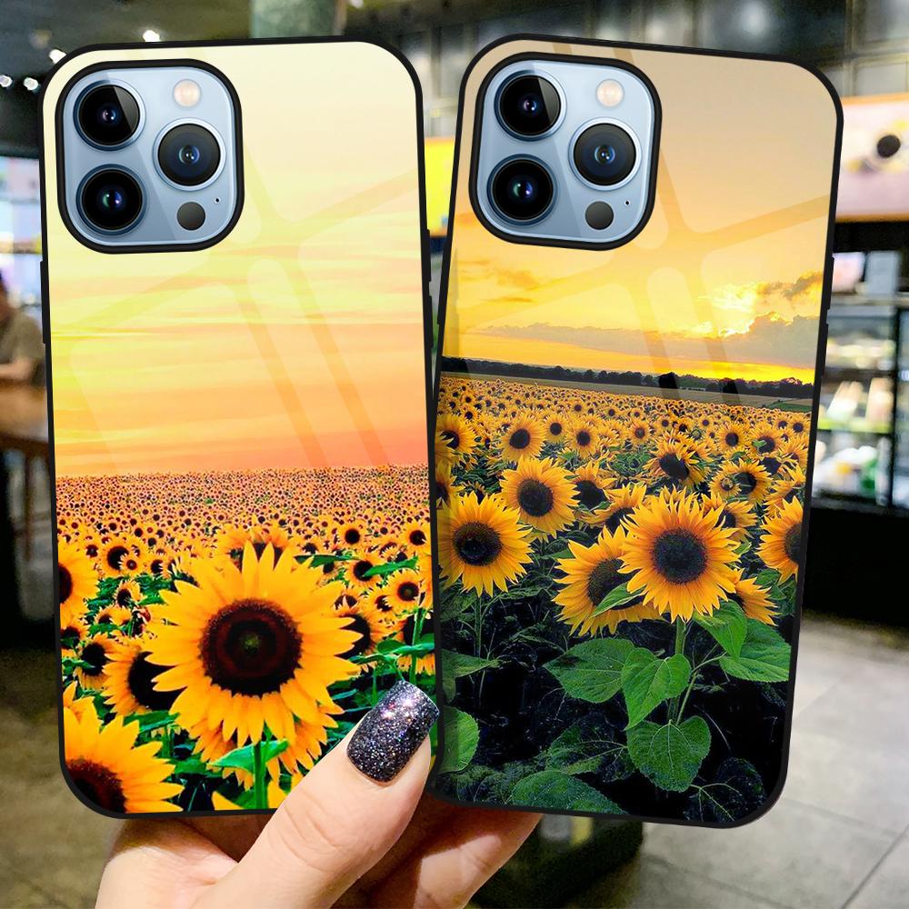 Husa de telefon cu flori de floarea soarelui, cu flori, pentru Iphone 14 13 11 12 Pro Max Mini Xs Xr X 7 8 6s Plus Se 2022 Husa din sticla securizata Coque