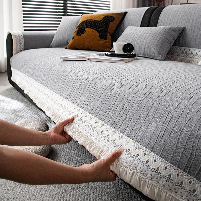 

Chenille Sofa Cushion Four Seasons Non-Slip French General Fabrics Cushion Classy Fixed Non-Slip Cover Cover 2025 New Arrival Yashun-Grey [45*45cm pillow case]]