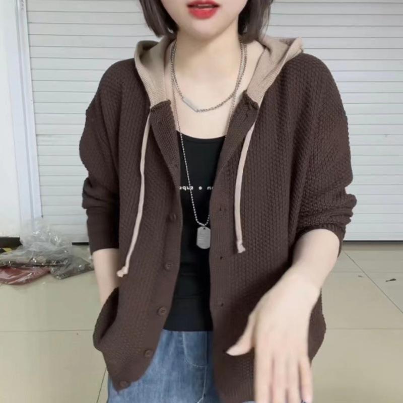 

Весна и Осень Новая Мода Зарубежный Стиль Вязаный Кардиган с Капюшоном Женский Ретро Повседневный Свободный Внешний Свитер-Жакет Ленивый Ветер 411-94 (average size) кофейный