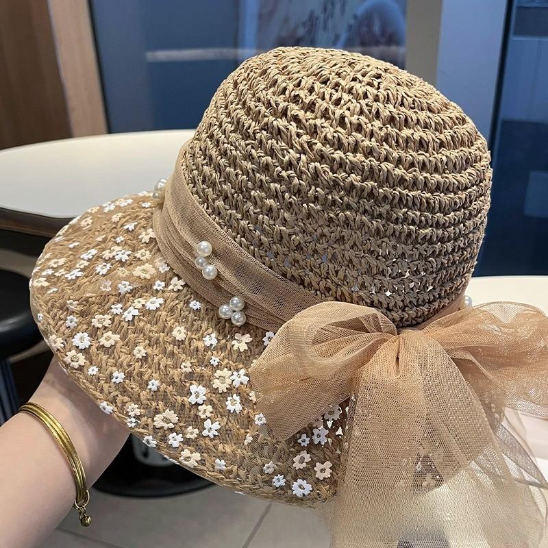 Summer Straw Hat For Women With Bow Knot Design And Wide Brim Sun Protection