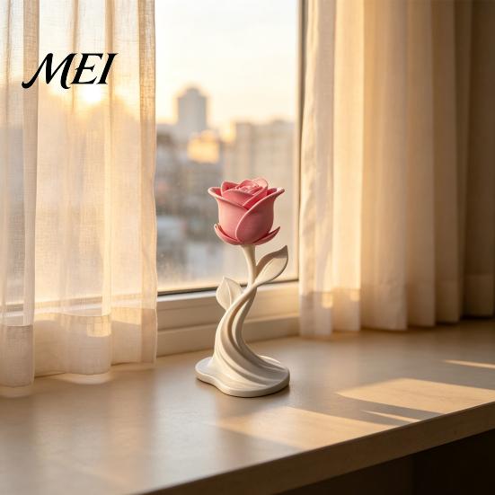 Niche Home Ornaments Modern Rose Sculpture, 3D Printed Minimalist Floral Decor, Abstract Window Display Accents Flower Statue for Office, Elegant