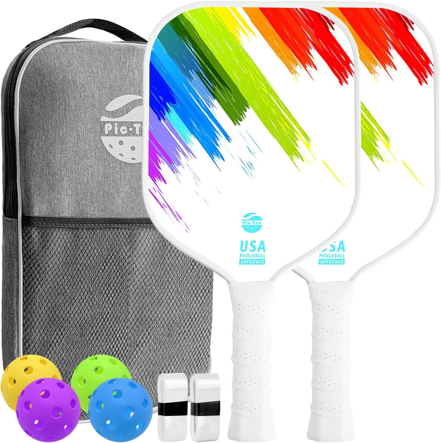 

Pick-Ten Pickleball Paddle 2-Piece Set USAPA Approved Fiberglass Surface Lightweight High-Performance Polypropylene Honeycomb Core Non-Slip