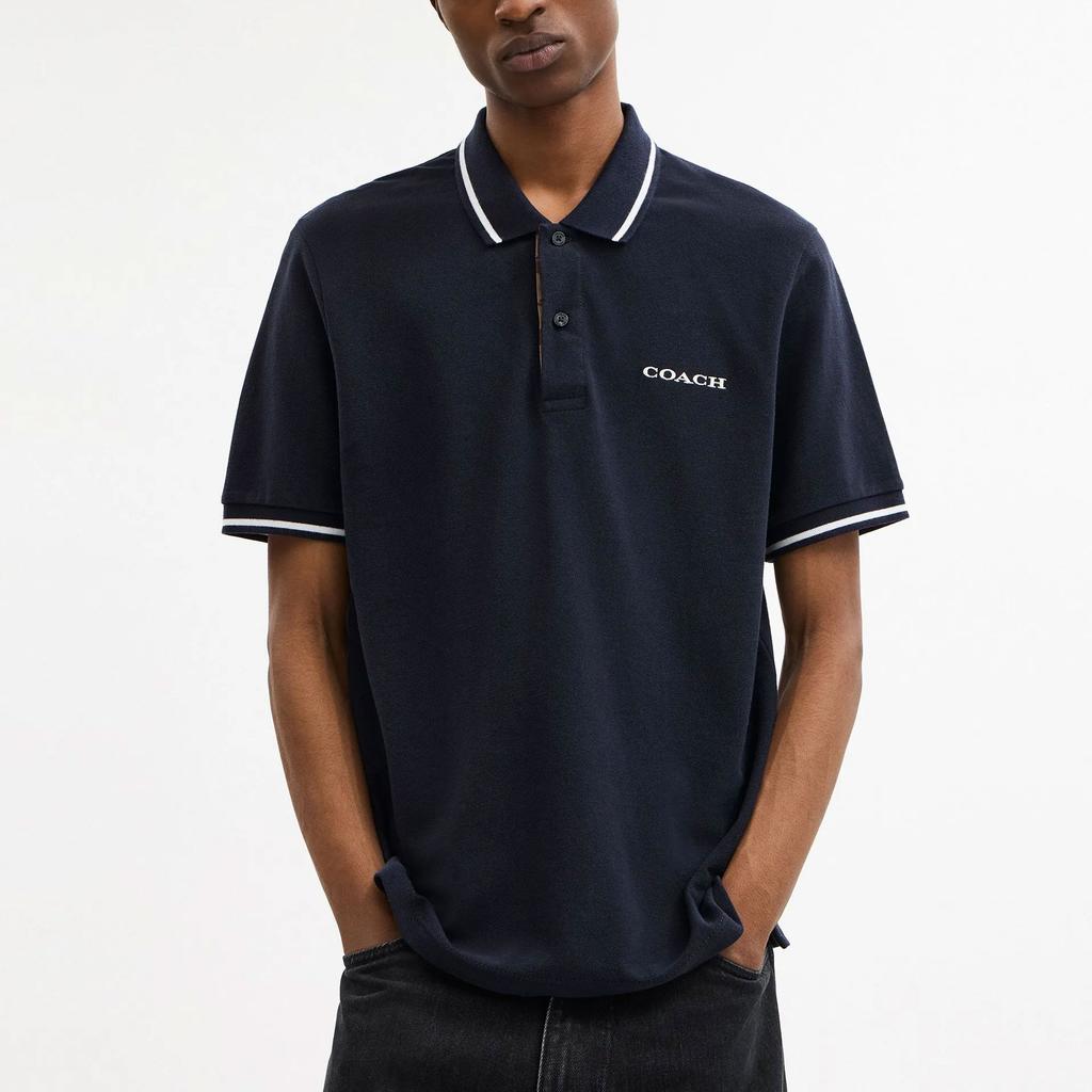 Coach Ss25 Solid Cotton Classic Logo Polo Shirt Men tops Navy-Blue CO817-RF2