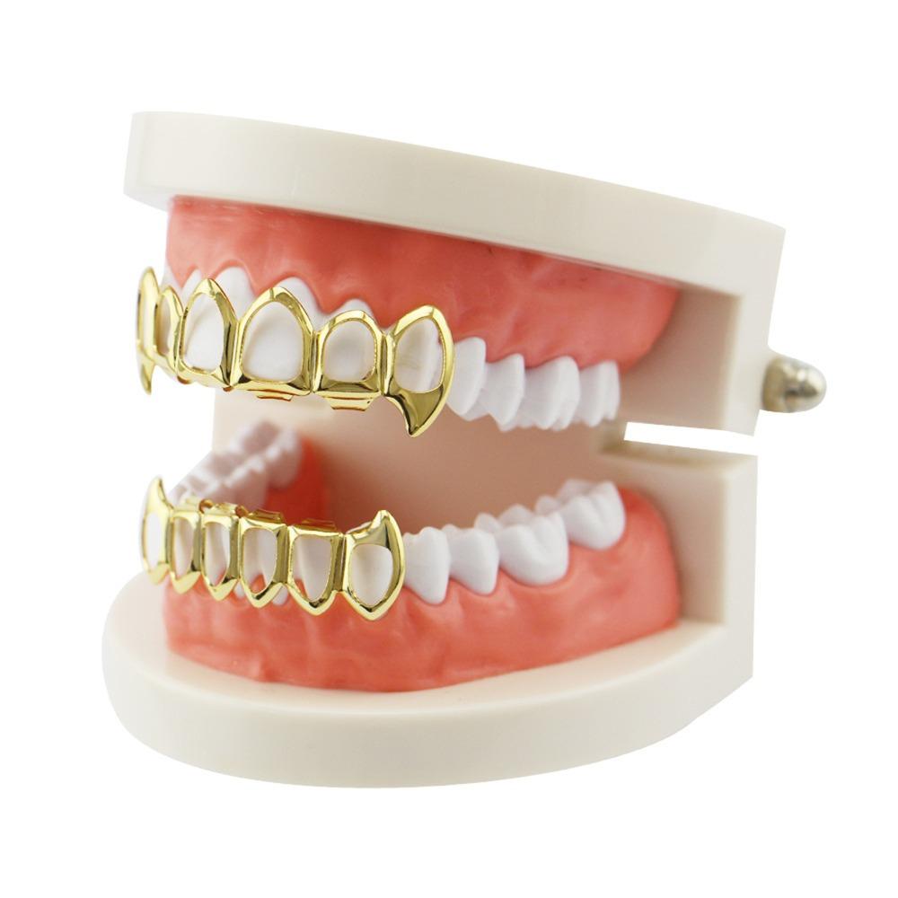 Ekologické měděné duté zuby Grillz Horní a spodní sada Lesklý povrch Zubní šperky Párty