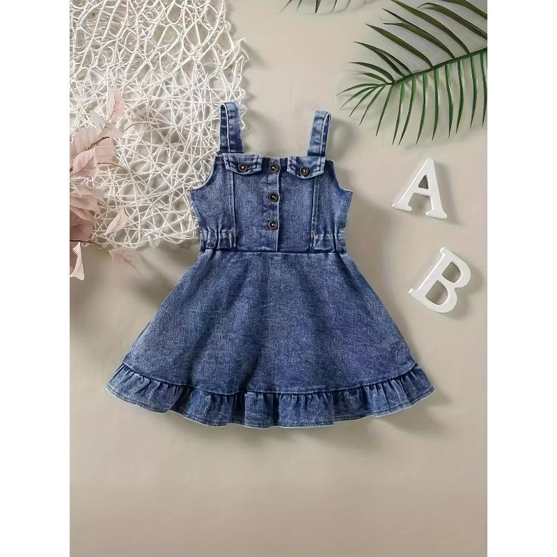 

Baby Girl s Denim Romper Dress Infant Backless Overalls Clothing Kids Fashion Outfit Baby Girl s Clothing 120cm синій