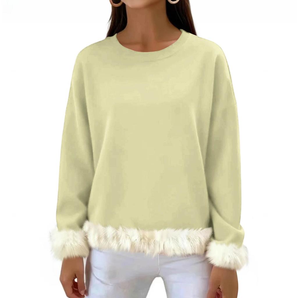 Women's Casual Round Neck Long Sleeve Sweatshirt Solid Color Sweatshirt