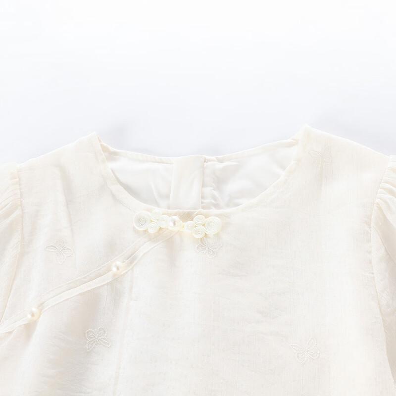 Mengtejiao Girls' Butterfly Embroidered Summer Qipao Dress
