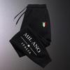 Milano-italy Men Sweatpants Front Italia Badge Chest Print, Milano Text Graphic Drawstring Joggers for Trendy Daily Street Outfits