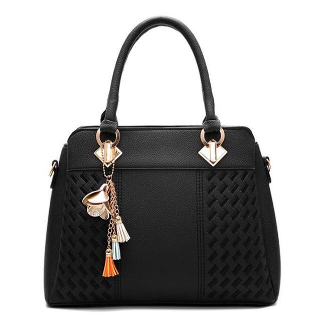 Damen-Handtaschen aus Leder mit Quaste und Stickerei, Schultertasche mit Tragegriff oben