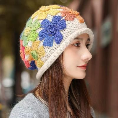 Spring Women Hat Knitted Hat Warm Fashion Floral