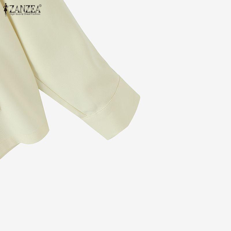 ZANZEA Bluză de damă cu gât rotund, culoare solidă, largă, cu mânecă lungă