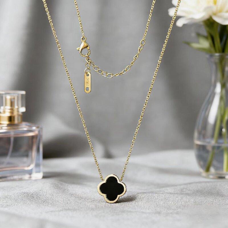 

Классическое четырехлистное клеверное ожерелье, счастливое украшение в виде четырехлистного клевера для женщин, лучший подарок на день рождения и День святого Валентина 18K чёрный