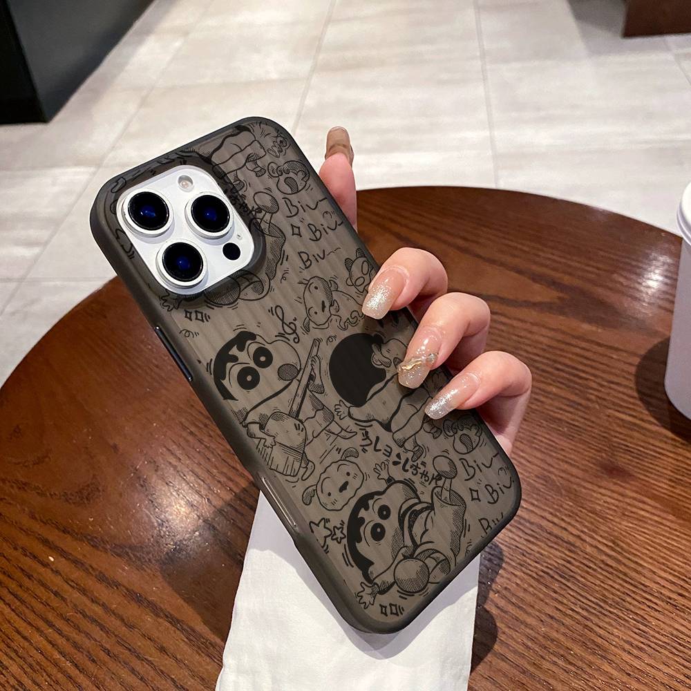 Janpanese Anime C-Crayon-Shin-chans Phone Case Corrugated Pattern Phone Case For iPhone 17 Air 16 15 14 13 12 11 Plus Pro Max