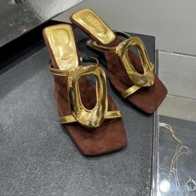 Sandalen mit Spezialabsatz Damen Sommer Neu Offene Zehen Metallschnalle mit Blockabsatz Strand Halbschuhe
