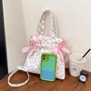 Simple Sweet Shoulder Bag Large Capacity Printed Tote Bag Fashion Sweet With Bowknot Storage Handbags Canvas Underarm Handbags