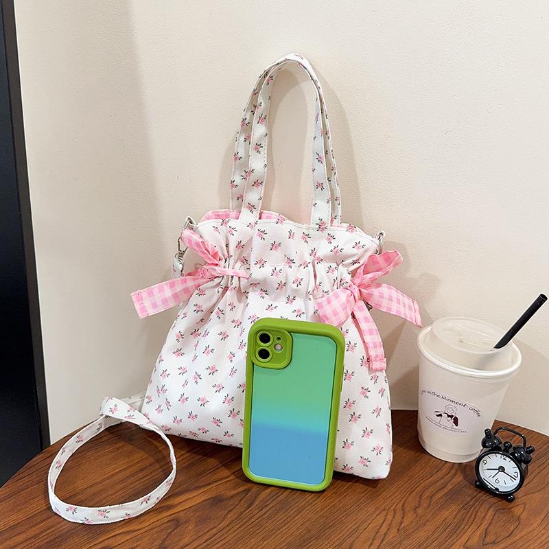 Simple Sweet Shoulder Bag Large Capacity Printed Tote Bag Fashion Sweet With Bowknot Storage Handbags Canvas Underarm Handbags