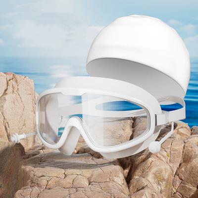 Large Frame Swimming Goggles Women Men Swim Glasses with Earplugs Waterproof Silicone Frame Swim Eyewear Equipment Swim Cap