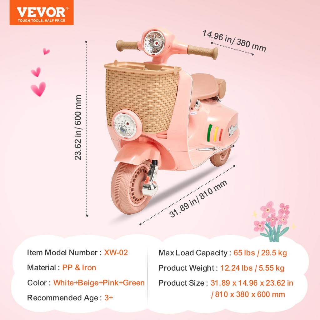 Succebuy Kids Ride On Motorcycle 6/12V Battery Powered Electric Motorcycle Trike With Speed 2Mph Ride On Toys For Children Gifts