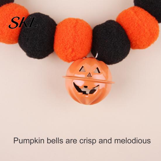 Stretchy Pet Collar Halloween Pom-Pom Collar, Cute Stretch Cat with Pumpkin Festive Bell, Soft Black Orange Pom-Poms for Cats Small Dogs Plush Pom-pom
