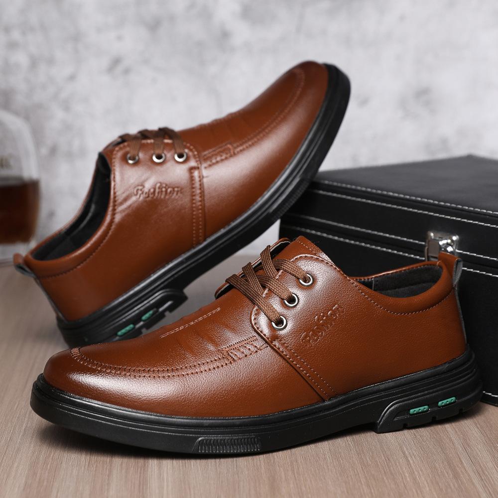 Autumn Men's Casual Leather Shoes British Heightened Thick-soled Wear-resistant Business Dress Big Head Tooling Non-slip and Waterproof Men's Shoes