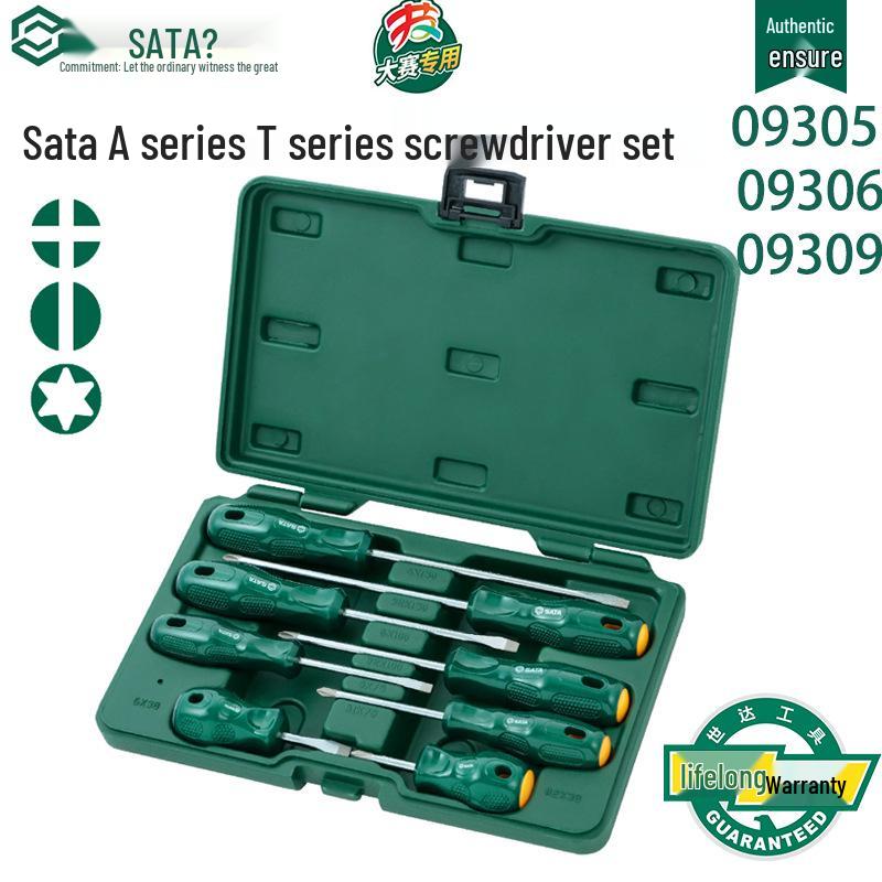 SATA T Series Screwdriver Set: Flat, Phillips, Flower Head - Models 09305, 09306, 09309