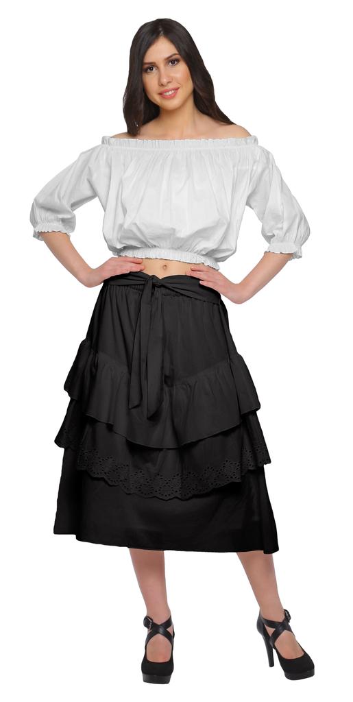 Moomaya Solid Cotton Skirts For Women Knee Length With Lace Belt Ruffle