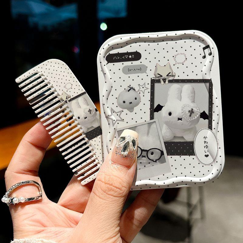 Cute Cartoon Foldable Mirror Comb Combo Portable Travel Beauty Accessory Compact Daily Tool Lovely Practical Student Gift Makeup