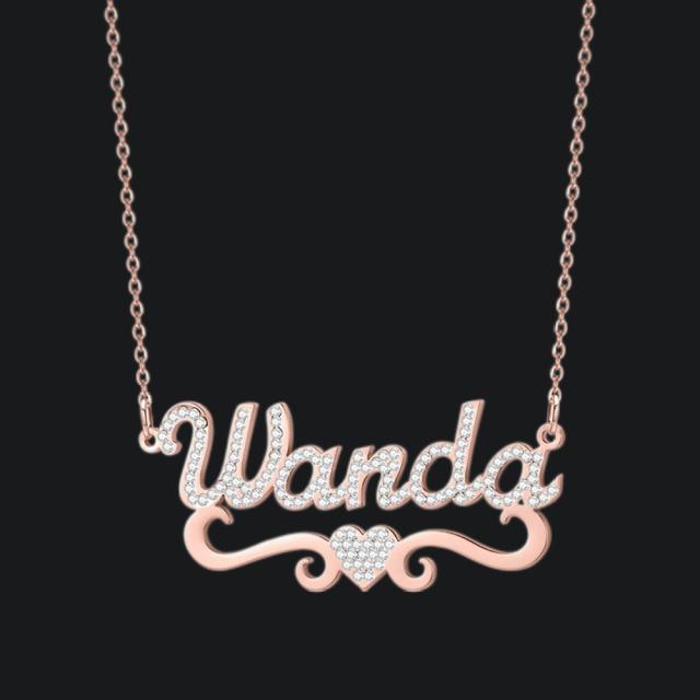 Custom Name Necklaces Women With Heart Personalized Nameplate Gold Tone Stainless Steel Blingbling Pendant Necklaces Jewelry Giveaway GiftTrendy