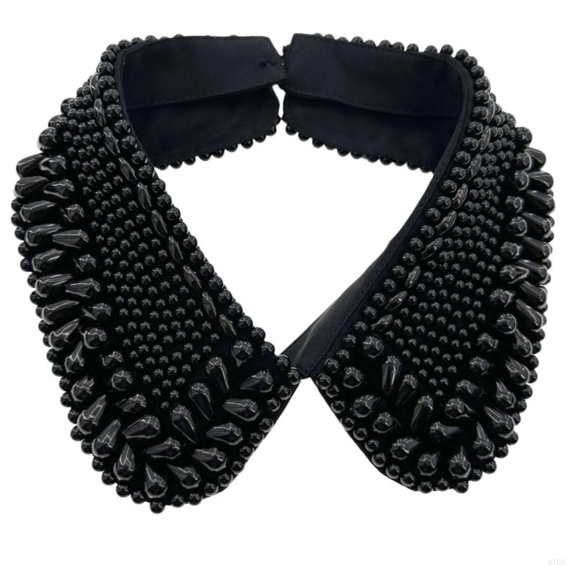 M7DD Fashionable Imitation Pearls Beaded False Collar for Women Casual Formal Wear Detachable Choker Shirt Insert Collar Lapel