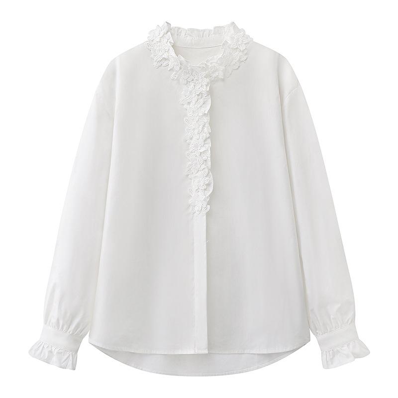Elegant White Embroidered 3D Lace Chic Shirt Extra Large белый