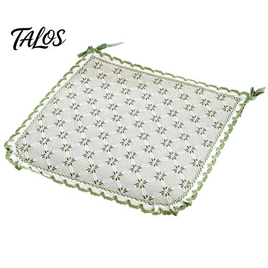 Thin Seat Pad for Home Cotton Linen Chair Pad, Striped Plaid Dining Mat with Lace Trim, Lightweight Wood Chairs Breathable Ties Office Barstool