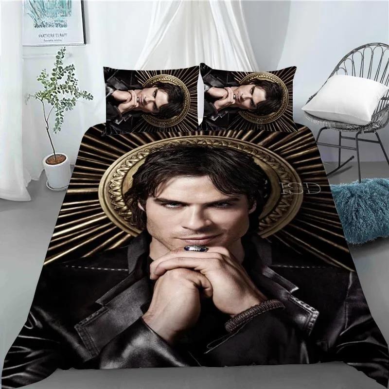 Damon Salvatore The Vampire Diaries Copripiumino Federa Set Biancheria da Letto Decorazione Camera da Letto Adulti Bambini Singola Doppia