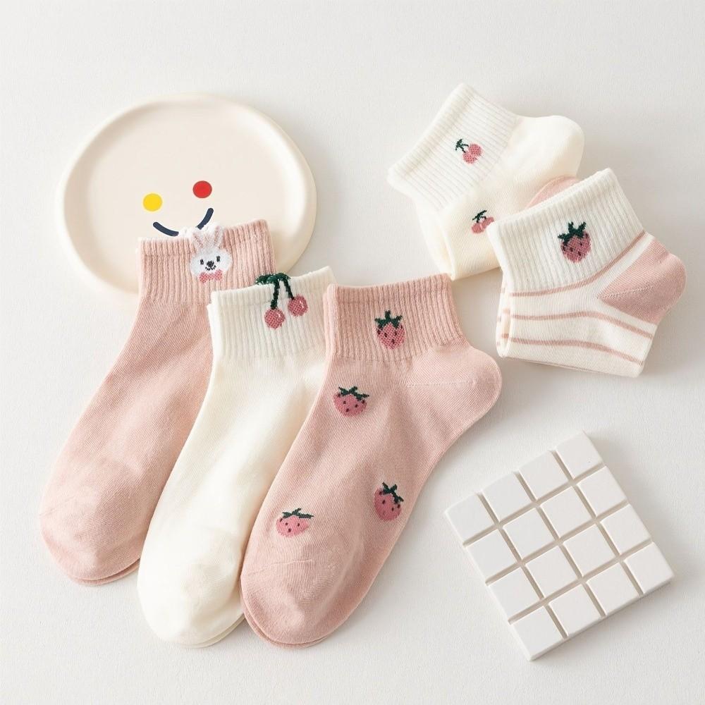 Breathable Low Cut Short Tube Socks Strawberry Sweet Kawaii Shallow Socks Cherry Rabbit Bow Boat Socks Spring Summer